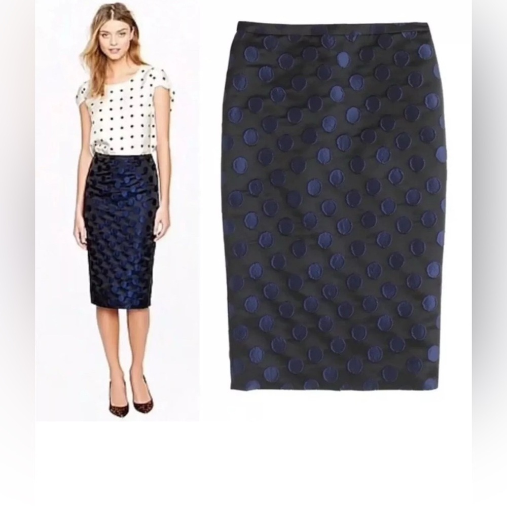 J. Crew Navy and Black Polka Dot Midi Skirt - Picture 3 of 9